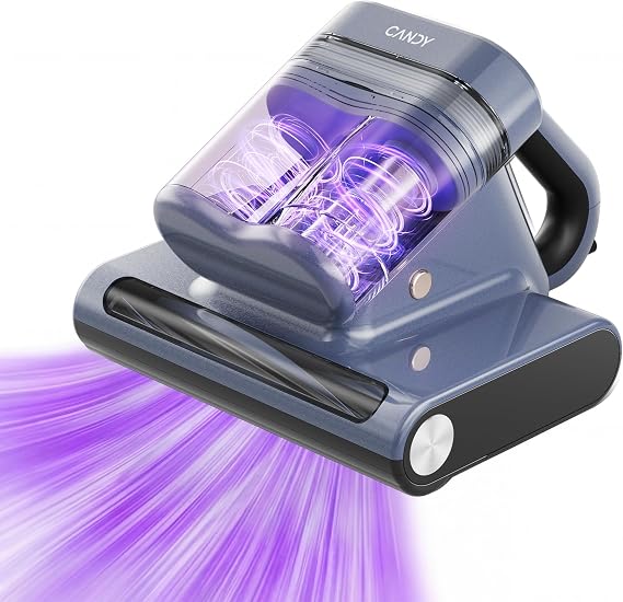 Candy Mattress Vacuum Cleaner, 16Kpa Bed Vacuum Cleaner with UV-C Light, 140F Heat, 4 Level HEPA Filter & Ultrasonic, Versatile Handheld Vacuums for Bed, Sofa, Couch, Crib(Corded, 650W)