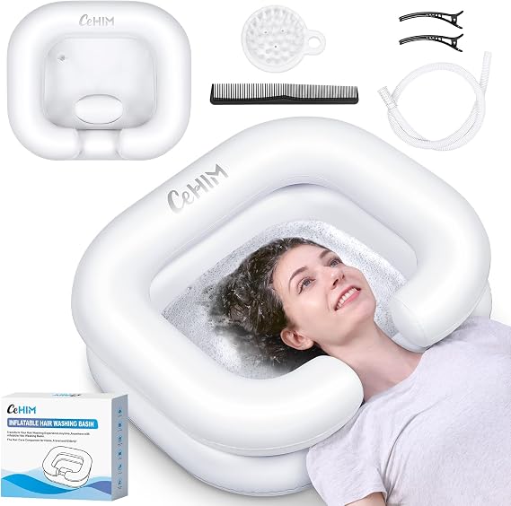 Inflatable Shampoo Basin - Portable Shampoo Bowl, Hair Washing Basin for Bedridden, Disabled,Injured, Hair Wash Tub for Dreadlocks and at Home Sink Washing (White)