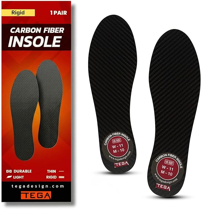 TEGA Carbon Fiber Insole (1 Pair) - for Turf Toe, Foot Fractures, Hallux Rigidus and Limitus - Rigid Shoe Insert for Sports, Hiking, Trekking, Basketball, Running