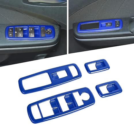 Voodonala Window Lift Switch Power Window Control Regulator Button Embellishment Trim for 2011-2025 Dodge Charger Durango, for 2010-2017 RAM, Interior Accessories ABS Blue 4pcs