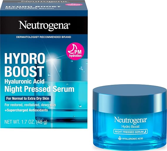 Neutrogena Hydro Boost Night Pressed Serum, 1.7 oz | Hyaluronic Acid & Antioxidants, Hydrating Face Moisturizer, Restores & Revitalizes Skin Overnight, Normal to Extra Dry Skin