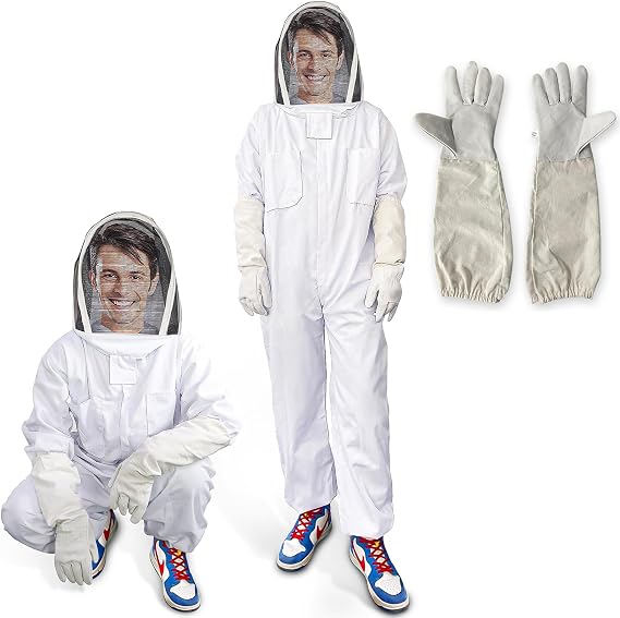 HOMEYA Bee Suit for Men Women with Gloves, Beekeeping Jacket with Removable Ventilated Hood&Pockets for Hive Tools