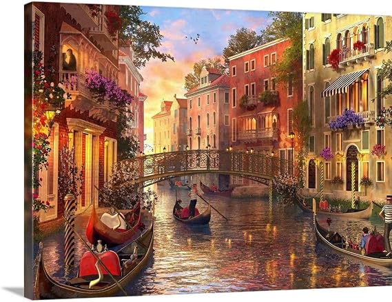 CANVAS ON DEMAND Sunset in Venice Canvas Wall Art Print by Dominic Davison, Home Decor, Design Artwork, 16"x12"