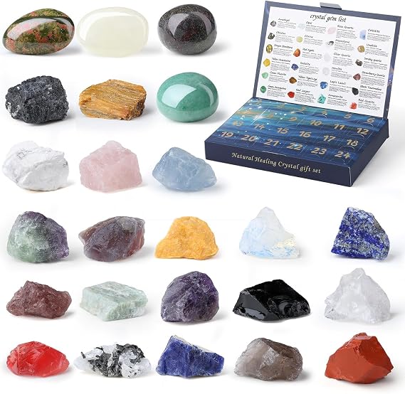 DUQGUHO Crystal Advent Calendar 2025 Adult - 24 Day Christmas Countdown Calendar for Women with 24 Gemstones, Spiritual Gifts for Yoga Meditation, Geology Crystals and Healing Stones Learning Kit