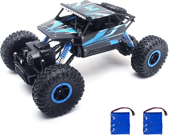Cheerwing 1:18 Rock Crawler 2.4Ghz Remote Control Car 4WD Off Road RC Monster Truck 2 Battery (Blue) | 4WD Car,2 Rechagerbale Battery,LED Headlight,for Adults and Kids