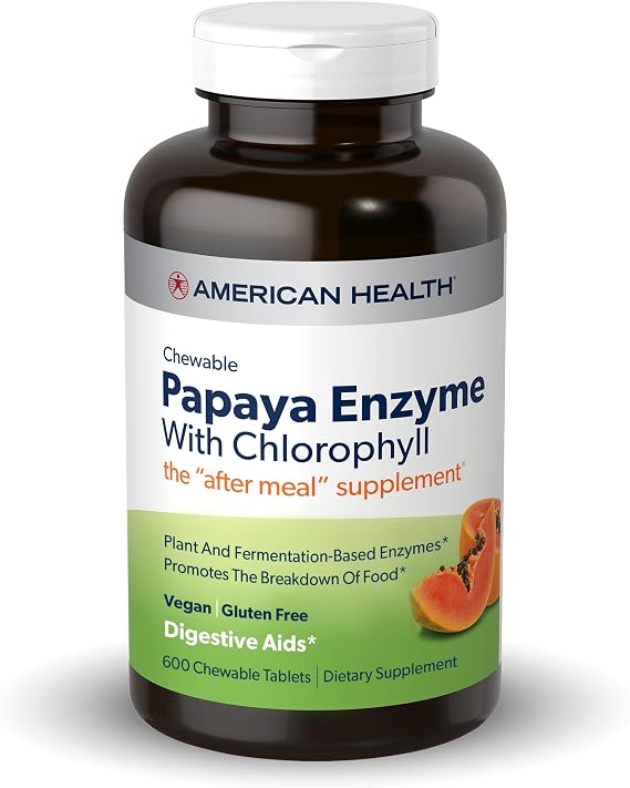 American Health Papaya Enzyme Chewable Tablets - Promotes Nutrient Absorption, Helps Digestion and Freshens Breath with Chlorophyll & Pepermint - Gluten-Free, Vegetarian - 600 Count