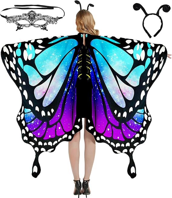 Butterfly Wings for Women, Halloween Butterfly Wing Cape for Adults, Halloween Costume Woman Fairy Cape Cloak