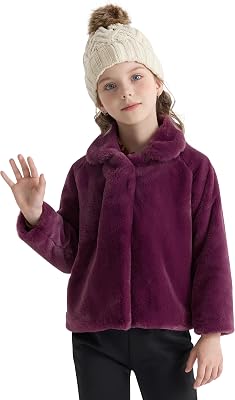 SOLOCOTE Toddler Girls Faux Fur Cloak Jacket Little Kids Fuzzy Fleece Lightweight Hooded Cute Fall Winter Coat