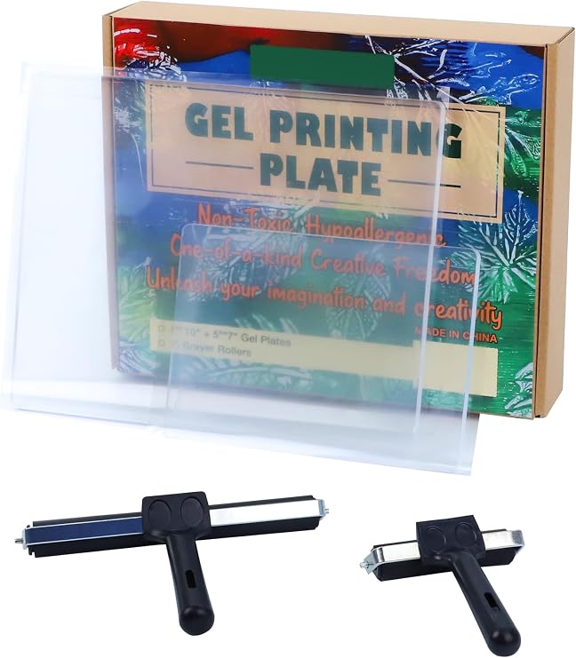 Safetect Monoprinting Gel Printing Plates 8x10 + 5x7 with Roller | Reusable Print Plate Gel Transfer Pad for Press Art, Card Making, Scrapbooking, Journaling and Crafts