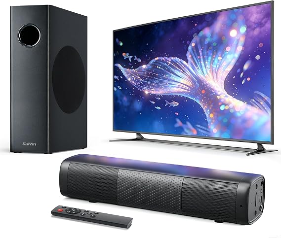 Saiyin 11.7" Sound Bar with Subwoofer, Deep Bass, Bluetooth/AUX/Optical