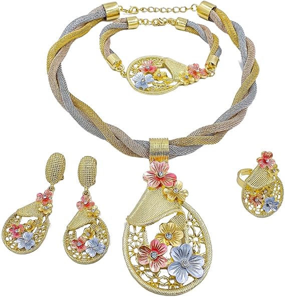 Mejuri Jewelry for Women Men Big Chain Necklace Flower Pendant Earrings Ring Bracelet Metal Jewely Set Costume Accessories