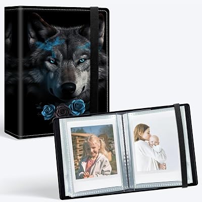 Small Photo Album for 2x3 Photos, Mini Pocket Photo Book Holds 60 Pictures, Compatible with Instax, HP Sprocket, Polaroid Zip, Canon Ivy, Picture Album Binder, Wolf Rose