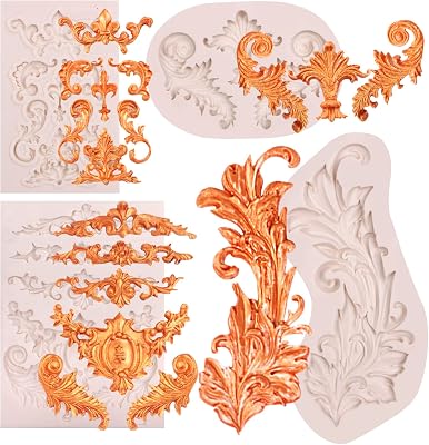 Baroque Feather Chocolate Molds Silicone, Scroll Relief Border Fondant Molds, for Wedding Party Cake Decoration, Cupcake Toppers, Sugar Craft Gum Paste Polymer Clay Pie Candy