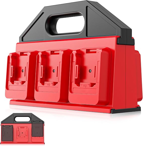 Crivnhar Battery Holder Handheld Compatible for Milwaukee 18V Batteries, Battery Storage Organizer Rack for 1.0Ah-12.0Ah, Portable Caddy Carrying Case for Batteries with Handle/Non-Slip Base, 6-Slot