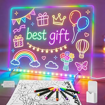 Led Note Board with Colors,16''Drawing Tablet,6 Modes & 8 Colors Light Up Drawing Board,Kids Toy with 13 Light Effects,Birthday Holiday Day Gifts for Girls & Boys Age 3+,Tracing Book(White)