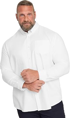 BadRhino Big & Tall Mens Premium Long Sleeve Oxford Cotton Shirt White