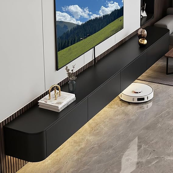 Floating TV Stand Cabinet Wall Mounted Entertainment Center Media TV Console Storage Shelf with Flip-Down Doors & Drawers for Living Room Bedroom Office(102in,Black)