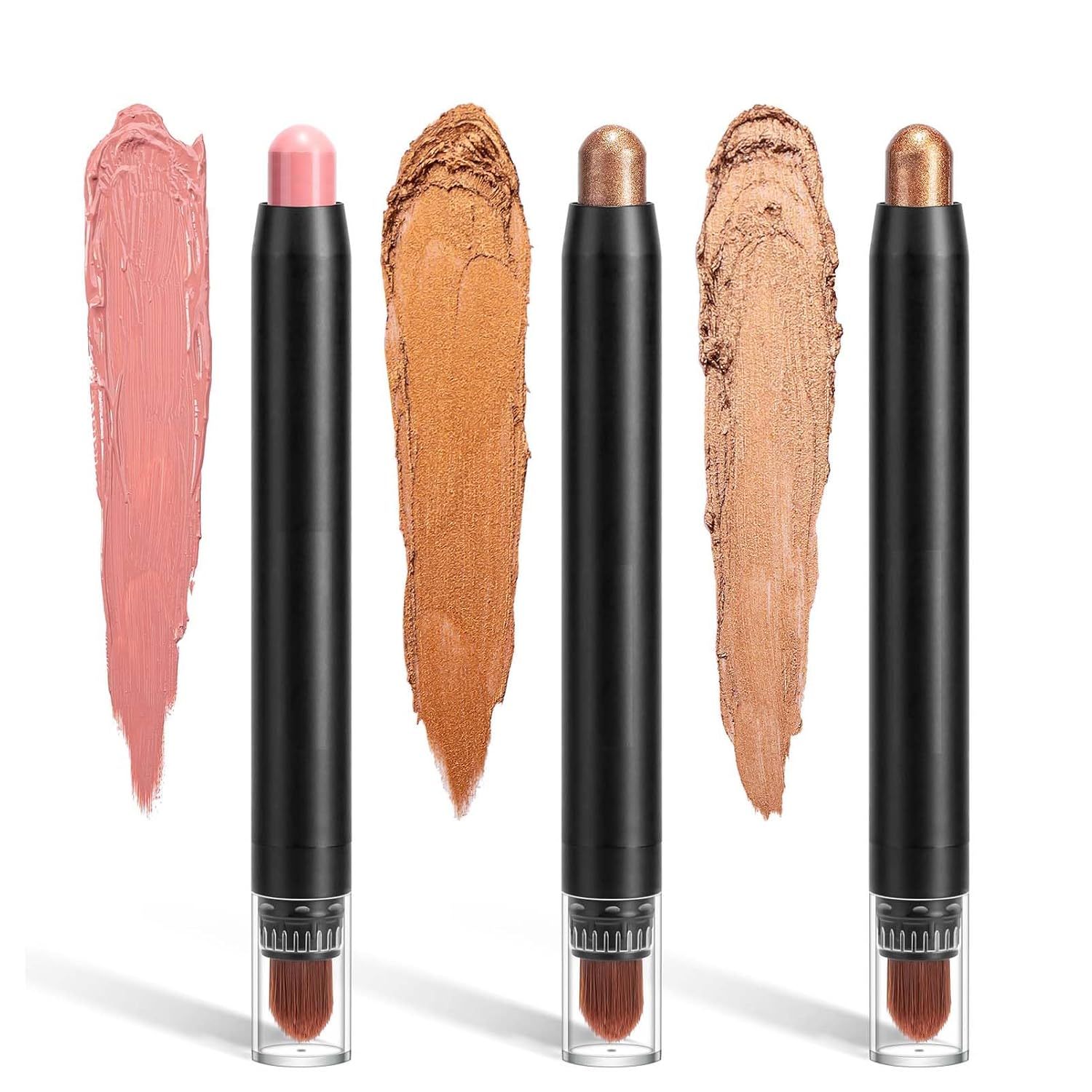Eyeshadow Stick 3 Colours Matte & Creamy Eyeshadow Stick Set Double-Head Highly Pigmented Glitter Shimmer Eye Shadow Pencil Soft Creamy Glitter Waterproof Durable Eyeshadow with Brush