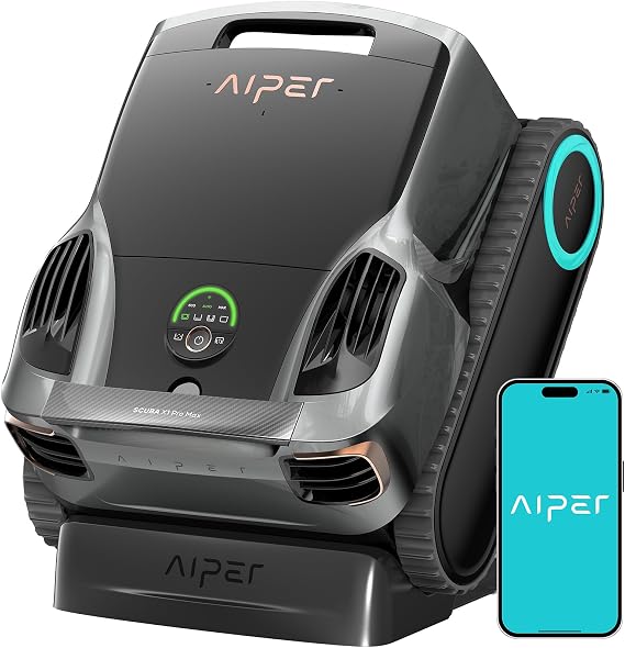Aiper Scuba X1 Pro Max Pool Robot Vacuum & Robotic Pool Skimmer with 8,500 GPH Suction, Pool Mapping, 3m Ultra-fine Filtration, Smart Surface Parking, for All Inground Pools, Grey