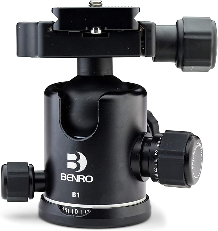 Benro Triple Action Ballhead with PU60 Plate, 30.9 lb. Capacity- Black (B1) | Includes PU60 quick release plate and for photography, support and stability