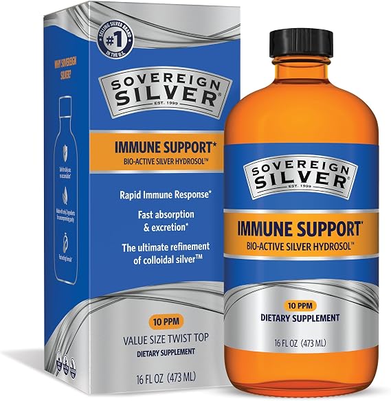 Sovereign Silver Immune Support, Colloidal Silver, 16 fl oz (473 mL) | Bio-Active Silver Hydrosol, 10 ppm, Liquid, Twist Top
