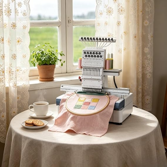 Computerized Commercial Embroidery Machine with Adjustable Speed Automatic Thread Management and Multi Stitch Functions for Hats Clothing Bags and Small Business Production