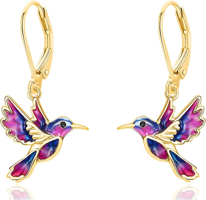 Dreamboat Hummingbird Bird Dangle Drop Earrings for Women 925 Sterling Silver Enamel Lever back Jewelry Gifts for Hummingbirds Lovers