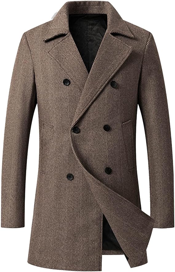 Trench Coat for Men Double Breasted Pea Coats Mid Length Cardigan Jacket Single Breasted Pea Coat Winter Outwear