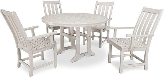 Polywood Vineyard 5-Piece Round Dining Set with Trestle Legs in Sand