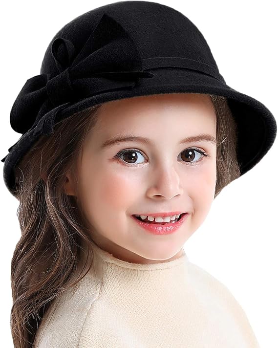 Bienvenu Kids Girls Winter Warm 100% Wool Bucket Hats Fedoras with Bowknot