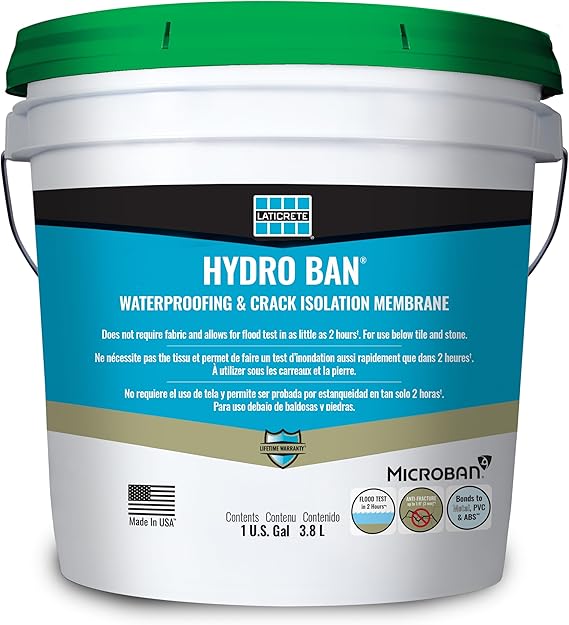 LATICRETE Hydro BAN Easy to Apply Anti-Fracture Liquid Waterproofing and Crack Insulation Membrane, 1 Gallon Pail