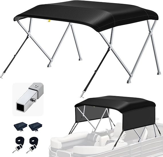 KAKIT Bimini Tops for Boats with Sides(4 Bow 10'L 54" H 73"-78" W, Black)