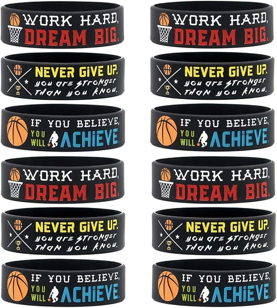 Inkstone (12-pack) Basketball Wristbands with Motivational Quotes - Wholesale Bulk Bracelets for Basketball Party Favors Awards Gifts for Team - Unisex for Men Women Adults