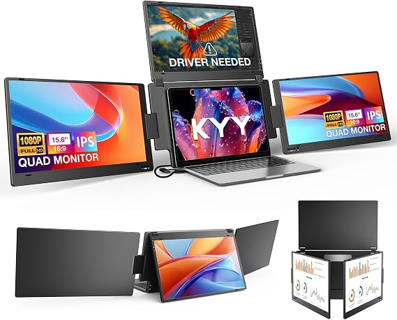 KYY Laptop Screen Extender Driver Need, 15.6'' Quad Portable Monitor Laptop