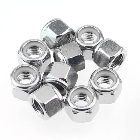 HELIFOUNER 10 Pieces 1/2"-13 Nylon Insert Hex Lock Nuts, 304 Stainless Steel (18-8) Locknuts, Bright Finish, Coarse Thread