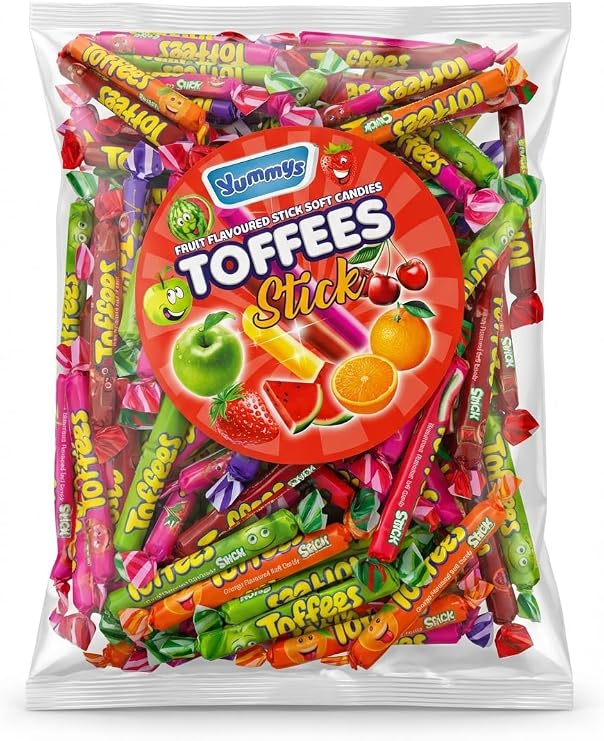 Yummys Fruit Flavour Chewy Toffee Sticks 1kg Bulk Bag | Individually Wrapped Bars for Sharing & Sweet Tables