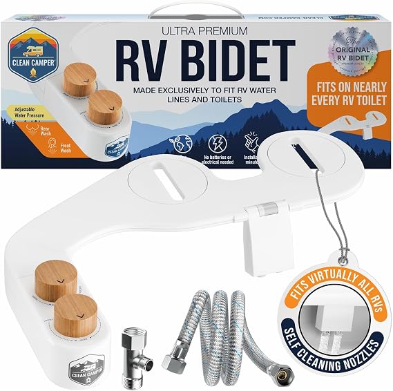 Clean Camper Original Reversible RV Bidet, Universal Fit for RV Toilets | Installs on the left or right side of most RV toilets with easy installation and self-cleaning dual nozzles