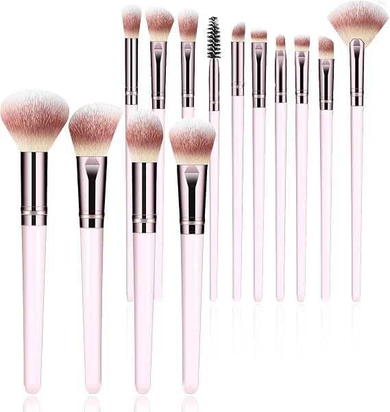 Makeup Brush Set, Premium Synthetic 14 Pcs Makeup Brushes, Travel Makeup Brush Set for Foundation, Concealer, Blush and Eyeshadow Brush(Pink)