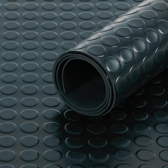 Black Rubber Matting Roll | Thick Heavy Duty Flooring Mat, Indoor & Outdoor, Non-Slip, Waterproof & Easy to Cut | Ideal for Garage, Vans, Gym, Shed Floor | 1.5m Width 3mm (Coin, 2m x 1.5m)