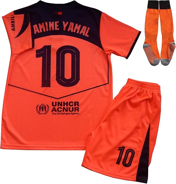 LeenBD Barca #10 Y. 25/26 Third Kids Soccer Jersey Shirts Football Futbol Socks Set Youth Sizes