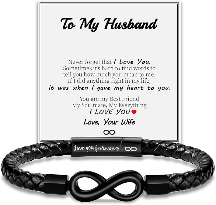 Leather Bracelet Gifts for Men, To My Son Bracelet Fathers Day Bracelet Gifts Dad Grandpa Love You Forever Engraved Birthday Valentines Graduation Gift Infinity Knot Jewelry