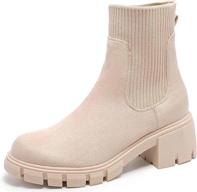 Women's Chelsea Boots - Ankle Boots Elastic Chunky Platform Heel Lug Sole Booties