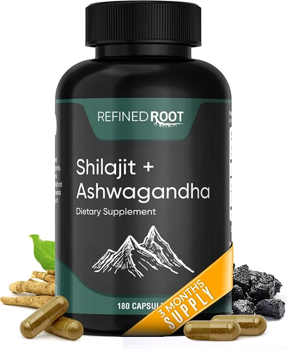 Shilajit for Men 1000mg & Ashwagandha Supplements 500mg (180 Capsules) - (20% Fulvic Acid Supplement) - Shilajit for Women
