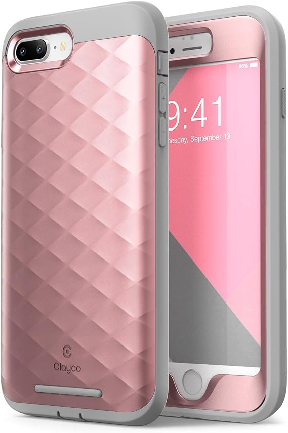Clayco iPhone 8 Plus Case, iPhone 7 Plus Case, Hera Series Full-Body Rugged Case with Built-in Screen Protector Compatible with Apple iPhone 7 Plus 2016/ iPhone 8 Plus 2017 (Rosegold)