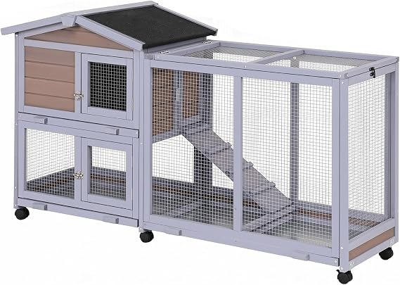 BestPet Rabbit Cage Wooden Rabbit Hutch Two Layers Chicken Coop Outdoor Indoor Guinea Pig Cage Bunny Cage Waterproof Roof Bunny Hutch with Casters and Tray