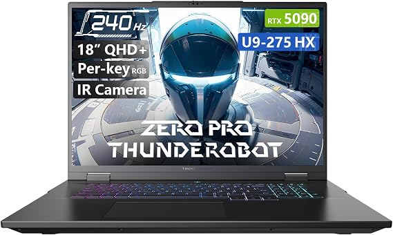 Thunderobot Zero 18 Pro 5090 Gaming Laptop, 18" QHD+ 240Hz 2.5K Hummingbird Display, Core Ultra 9 275HX, GeForce RTX 5090, 32GB DDR5, 2TB SSD, Per-Key RGB, FHD IR Camera, Wi-Fi 6E, Win 11 Home