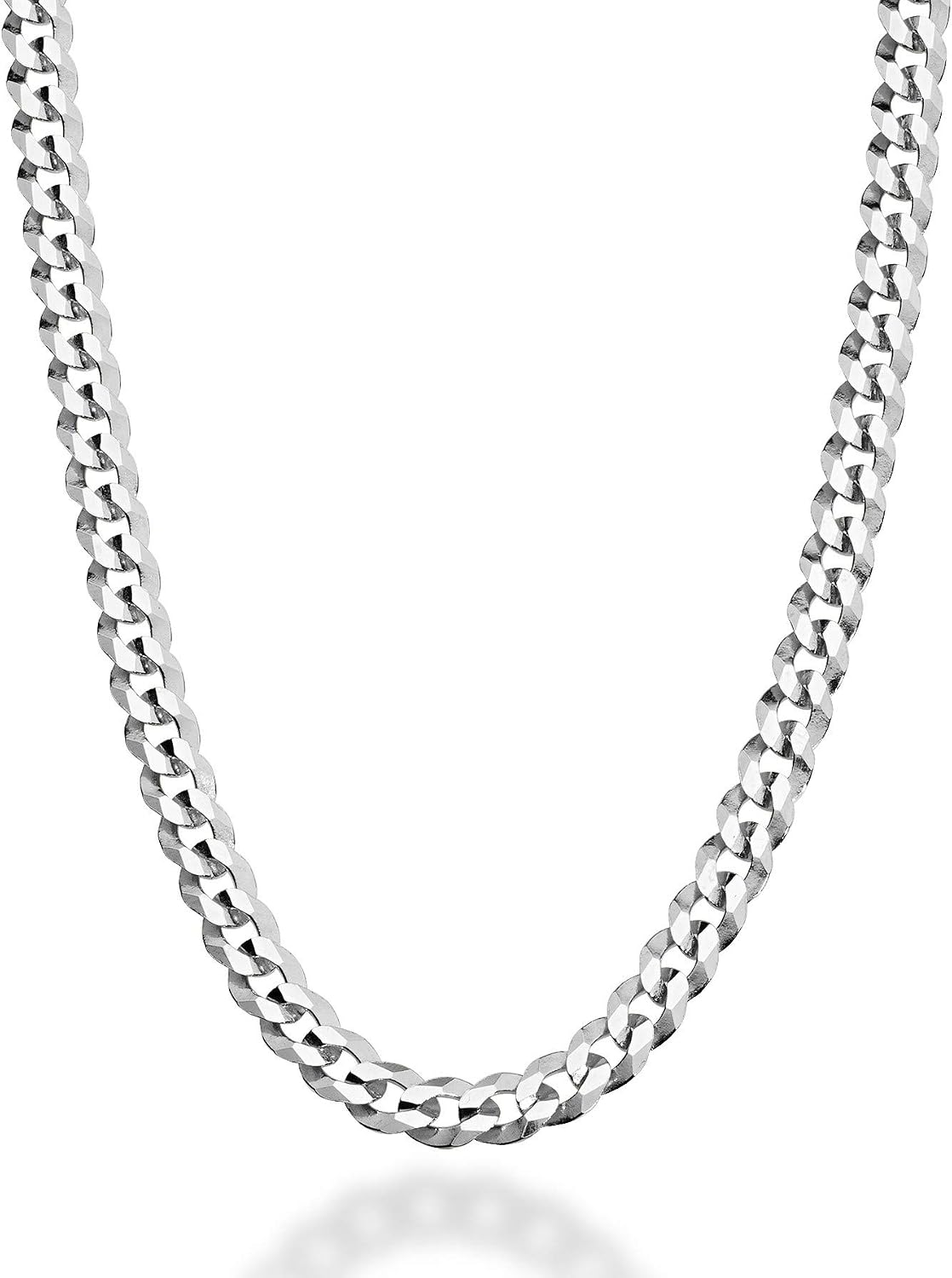 Miabella ソリッド925スターリングシルバー イタリア製 5mm ダイヤモンドカット キューバリンク カーブチェーンネックレス レディース メンズ イタリア製, 24 inches, スターリングシルバー, 宝石なし