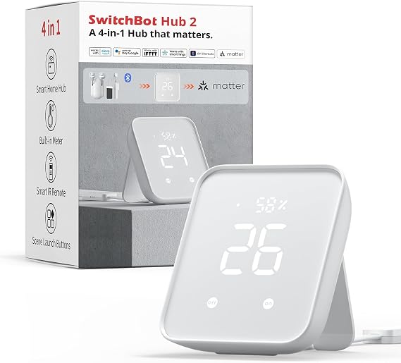 SwitchBot Matter Hub 2, work as a WiFi Thermometer Hygrometer, IR Remote Control, Smart Remote and Light Sensor, Link SwitchBot to Wi-Fi (Support 2.4GHz), Compatible with Alexa&Google Assistant