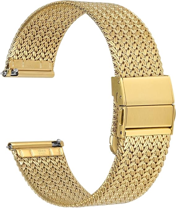 WOCCI Elite Metal Watch Strap for Men and Women Mesh Woven 316L Stainless Steel Quick Release Improved Deployment Clasp Strap Width 14 mm 16 mm 18 mm 20 mm 22 mm