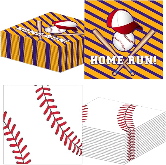 40Pcs Baseball Napkins,6.5 x 6.5 Inches Disposable Baseball Pattern Luncheon Napkin Baseball Party Supplies Cocktail Napkins,for Game Day Sports Party,Baby Shower Kids Birthday Party Decorations